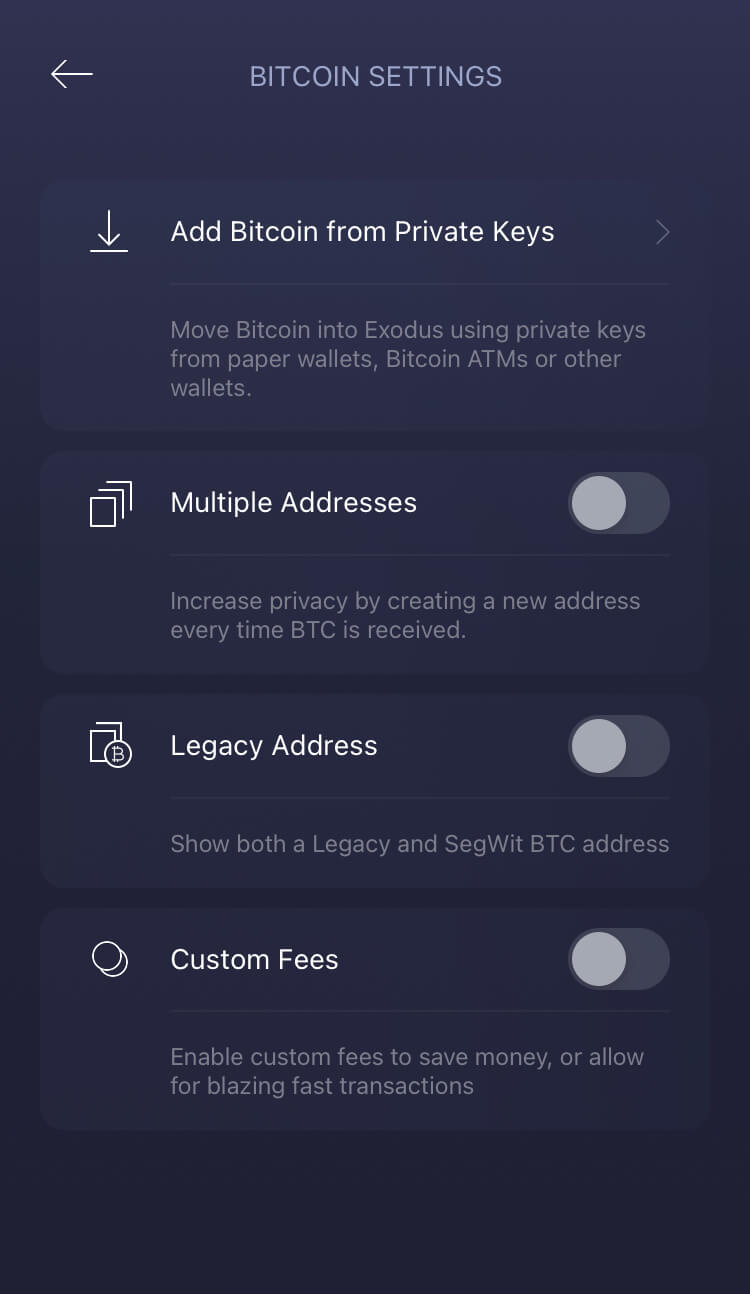Exodus - Add Bitcoin from Private Keys